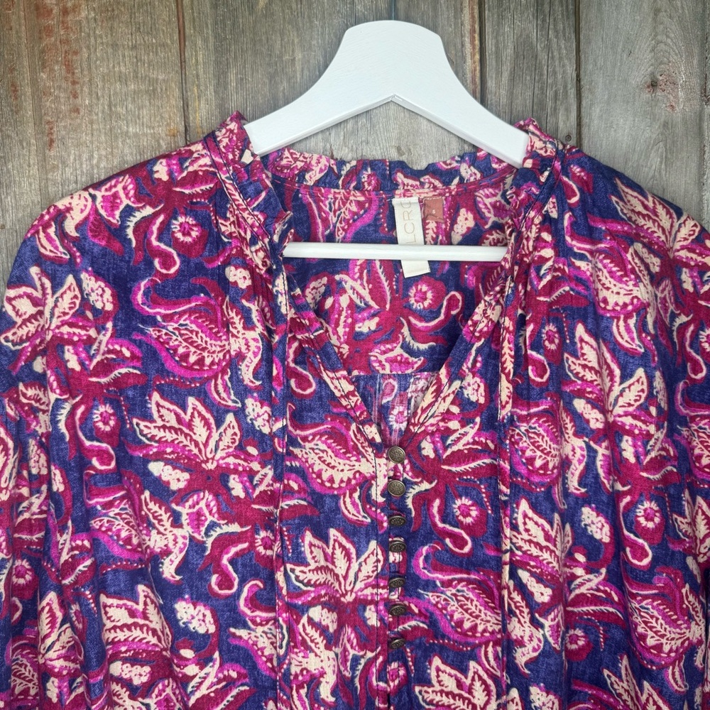Anthropologie Pilcro Lucille Peasant Blouse Floral Blue Pink Small - Picture 3 of 12